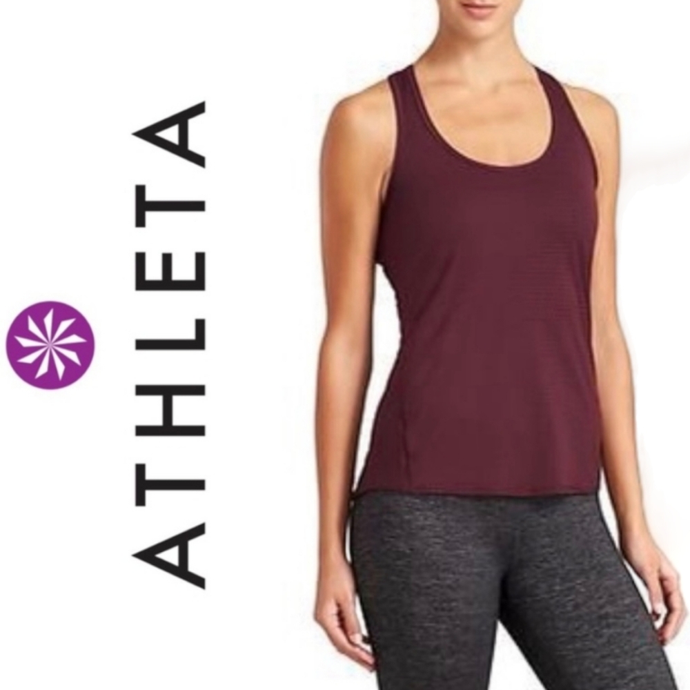 Athleta Women's Mesh Tank Top Racerback Chi Dot Maroon Burgundy Size XL